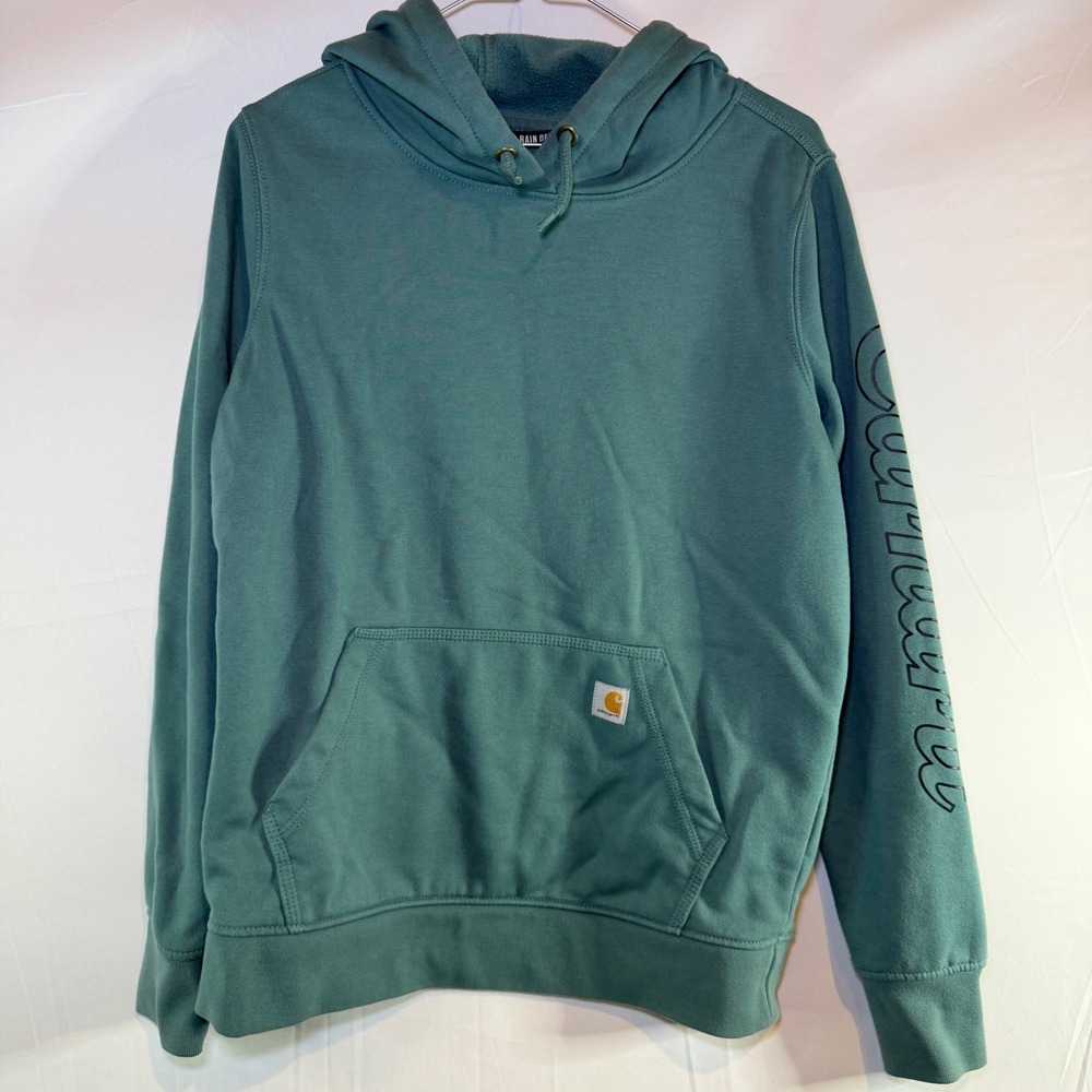 Carhartt Rain Defender Hoodie Mens Small Relaxed Fit Teal Green Sleeve Logo